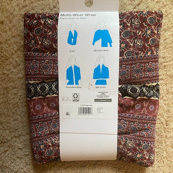 NWT Time And Tru, Multi Wear Wrap, Color Multi, Shoulder Wrap, Sleeveless Wrap - Picture 2 of 2